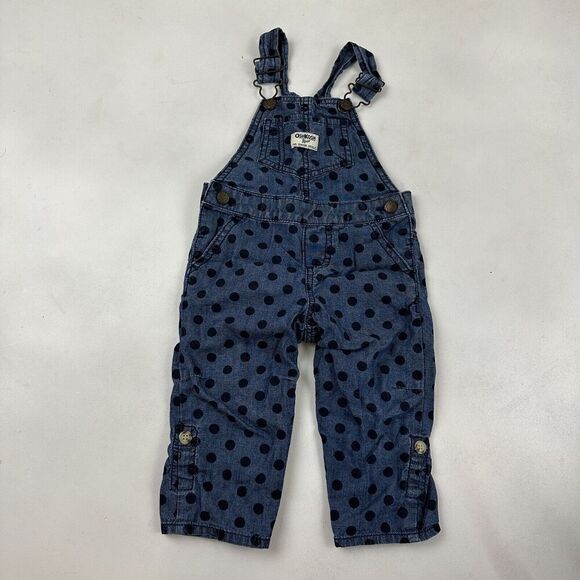 OshKosh B'Gosh Denim Blue Jean Overalls Polka Dot Size 18M 100% Cotton Vestbak - Picture 2 of 12
